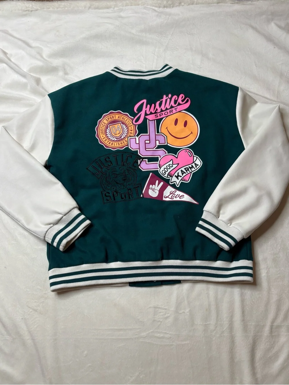 Justice  Boots Green & White Varsity Jacket for Kids
